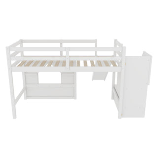 Loft Bed With Storage Stairs, Slide, Playhouse Window And 7 Colors LED Lights