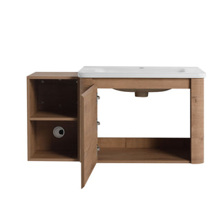 Wall Mounted Bathroom Vanity & Sink, Storage Shelves & Soft Close Door