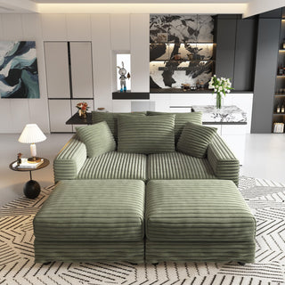 Convertible Deep Seat Sofa With Soft Pillows And Ottomans