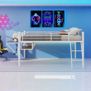 Loft Bed With Built In Desk, LED Light Strip