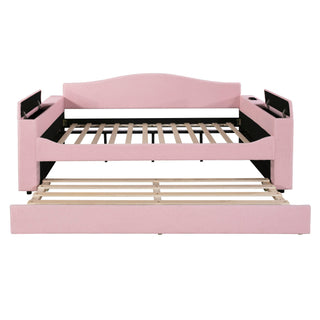 Upholstered Daybed With Storage Armrests, Trundle And Latest Integrated tooth Audio System