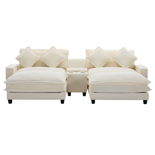 Sectional Sofa Upholstered Sofa With Two Removable Ottoman, Two USB Ports, Two Cup Holders And Large Storage Box For Living Room