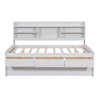 Captain Bed With Built In Bookshelves, 3 Storage Drawers, And Trundle