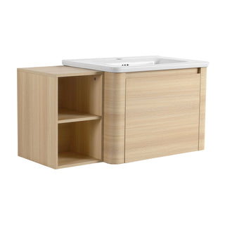 Wall Mounted Bathroom Vanity & Sink, Storage Shelves & Soft Close Door