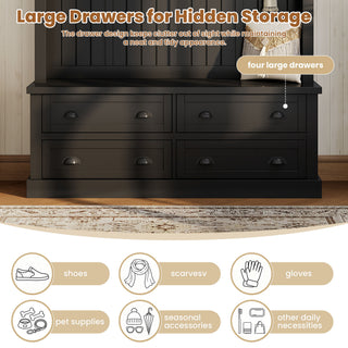 Hall Tree With 4 Drawers, Coat Rack With 6 Hooks