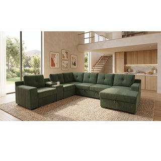 U - Shape Sectional Pull Out Bed With Console, Storage, And USB Charging