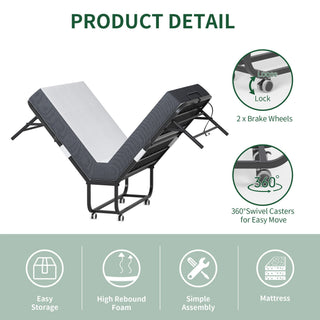 Twin Folding Bed With Memory Foam Mattress Portable Rollaway Bed Sturdy Metal Frame - Brushed Nickel