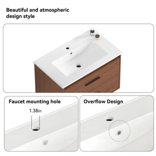 Wall Mounting Bathroom Vanity With Soft Close 2 Drawer, Sink - Reddish Brown