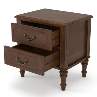 Fluted Nightstand With 2 Drawers, Bedside Table - Walnut