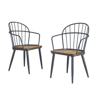 Industrial Inspired Indoor Dining Chair With Metal Legs And Birch (Set of 2) - Black / Natural