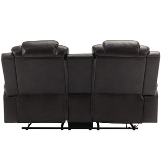 3 Pieces Recliner Sofa Sets Home Theater Seating Manual Recliner Chair & Center Console And LED Light Strip For Living Room - Brown