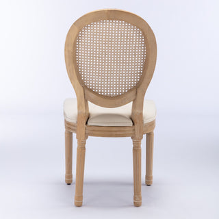 French Style Solid Wood Frame Antique Painting Fabric Rattan Back Dining Chair (Set of 2)