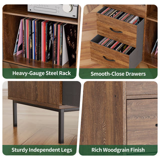 Grain Record Player Stand, Media Console With Speaker Shelf & 2 Drawers