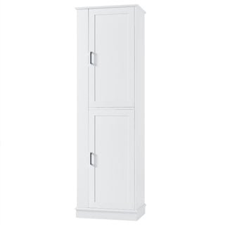 Tall Freestanding Bathroom Storage Cabinet With Adjustable Shelves And Side Hooks