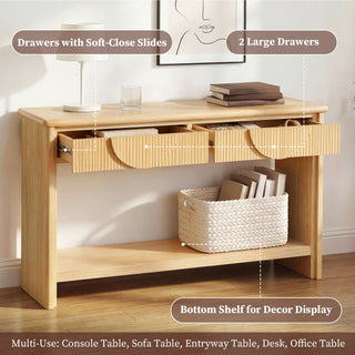 Fluted Console Table With Semi Circular Drawers - Natural
