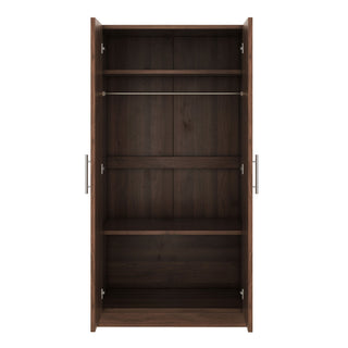 2 Door Wooden Wardrobe Armoire With 3 Storage Shelves - Brown