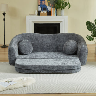 Curved Convertible Sofa, 2 In 1 Frameless Folding Sofa Bed With Pull Out Base And Deep Seat