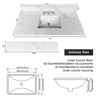Bathroom Vanity Top With Undermount Sink, 3 Pre Drilled Holes