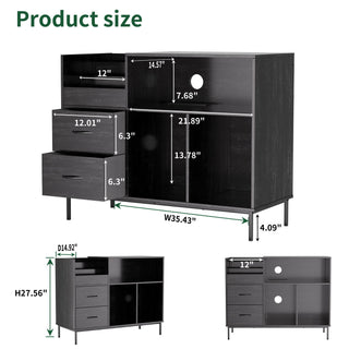 Grain Record Player Stand, Media Console With Speaker Shelf & 2 Drawers