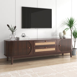 TV Stand For TVs Up To 75'', Cabinet With Drawers And Sliding Doors, Living Room Entertainment Console - Natural Wood / Brown
