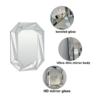 Diamond Shaped Wall Mirror With Beveled Edge Frameless Design - Silver