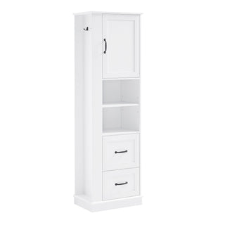 Freestanding Bathroom Storage Cabinet With Adjustable Shelves And Side Hooks Board, Rectangle Design
