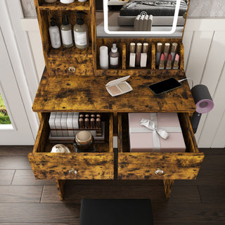 Modern Small Vanity Desk With 3 LED Lighting Modes, 3 Drawers