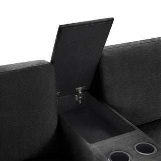 Modular 5 Seat U-Shape Sectional Sofa With Chaise Lounge, Built In Cup Holders And Storage Drawer