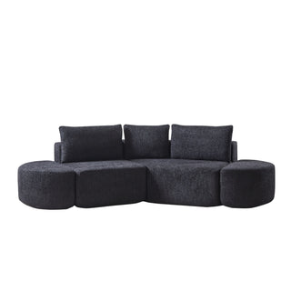V - Shaped Modular Sofa Set & 3 Pillows And 2 Curved Ottomans For Living Rooms - Black