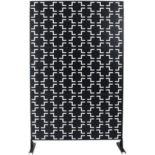 Outdoor / Indoor Privacy Screen Metal Privacy Screen, Freestanding Decorative Privacy Screen For Deck Balcony Patio - Black
