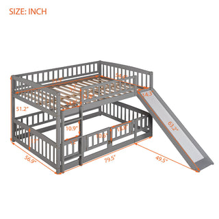 Low Bunk Bed With Slide, Fence And Ladder