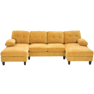 U-Shaped Sectional Sofa 103.5" Fabric Couch With Dual Chaise Lounges, Storage Pockets, Armrest Pillows