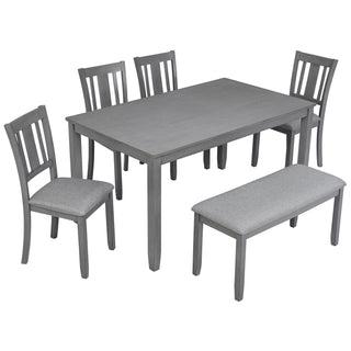 6 Pieces Kitchen Dining Set, Rectangular Wooden Dining Table With 4 Upholstered Chairs And A Bench