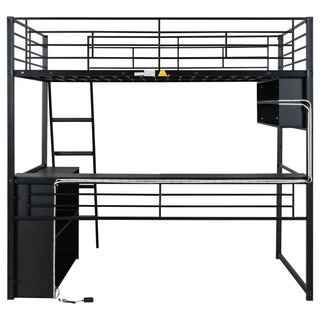 Loft Bed With LED Desk And 4 Storage Shelves