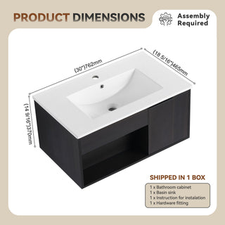 Wall Mounted Floating Bathroom Vanity With Open Shelf & Soft Close Door