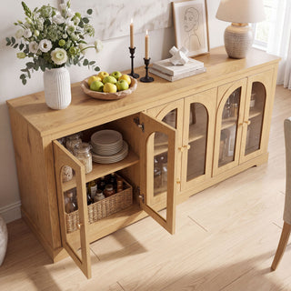 Modern Arched Glass Sideboard With 6 Doors, Buffet Cabinet With Storage And Adjustable Shelves