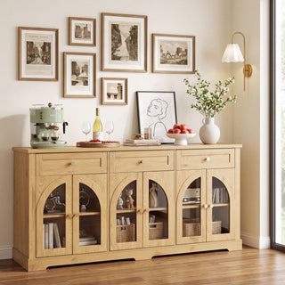 Sideboard Cabinet With 3 Drawers And 6 Arched Glass Doors