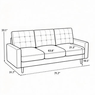 3 Seat Sofa Couch With Tufted Back Upholstered Couch For Living Room