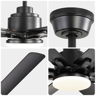 52" Smart Ceiling Fan With 8 Blades, Voice Remote Control, 6 Wind Speeds, LED Light - Black