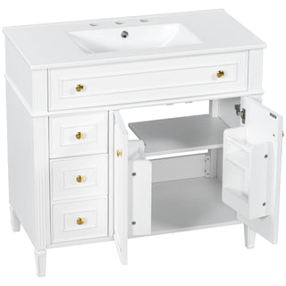 Bathroom Vanity With Sink, 3 Drawers & 2 Doors