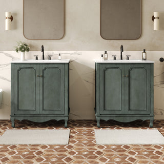 Vintage Double Sink Bathroom Vanity Set With Ceramic Sinks