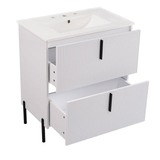 Bathroom Vanity With Ceramic Sink, Fluted Design