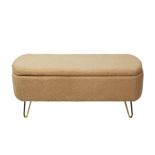 Storage Ottoman Bench For End Of Bed Legs, Modern Camel Faux Fur Entryway Bench Upholstered Padded With Storage For Living Room Bedroom
