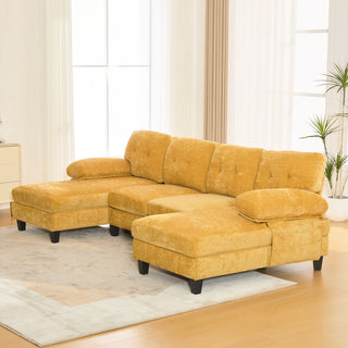 U-Shaped Sectional Sofa 103.5" Fabric Couch With Dual Chaise Lounges, Storage Pockets, Armrest Pillows