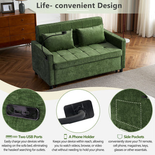 Loveseat Sofa Bed Sleeper With Reversible Backrest, Side Pockets, USB Ports, Phone Holder