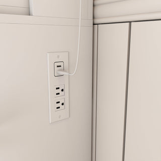 Vanity Table With Mirror, Adjustable LED Lights, Power Outlet, Hairdryer Holder & Stool