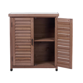 Potting Bench With Storage Cabinet And Metal Table Top For Outdoor