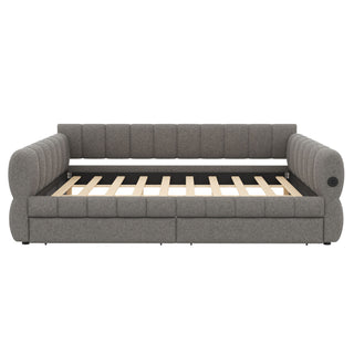 Upholstered Platform Bed With USB Charging And 2 Storage Drawers