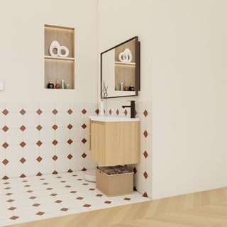 L-Shaped Wall Mounte Floating Bathroom Vanity With Integrated Sink