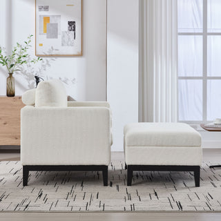 Farmhouse Upholstered Accent Chair With Ottoman, Reversible Lid Coffee Table